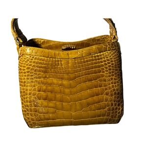 Vtg Iconic Rosenberg Genuine Crocodile Skin Top‎ Handle Handbag Gold Hardware